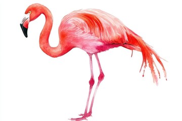 A flamingo in a semi-realistic watercolor painting style, isolated.