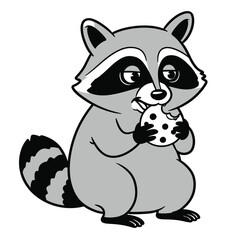 Funny Raccoon Stealing Cookie Black and White Vector - Cartoon Clipart