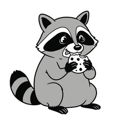 Funny Raccoon Stealing Cookie Black and White Vector - Cartoon Clipart