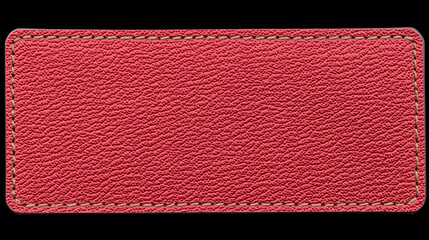 Red leather label, stitched edges, isolated background, design element