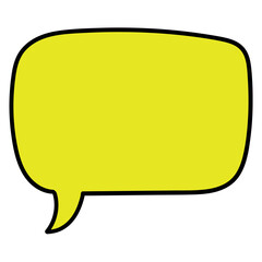 Hand drawn cartoon empty yellow speech bubble on white background.