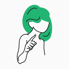 Vector image of a young woman who thinks about a question. A person who doubts his choice. Flat illustration.
