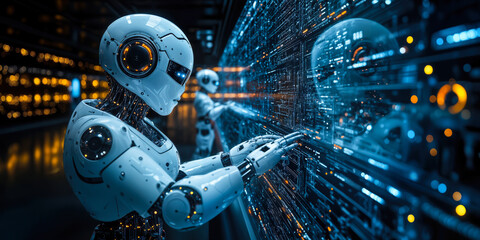 Advanced AI Robots Enhancing Creativity and Brand Experiences in Futuristic Digital Environment