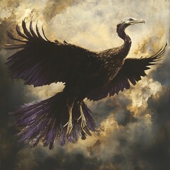 A graceful harpy soaring through the stormy sky