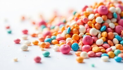 Close-up shot of assorted sprinkles, white backdrop , dessert, food, texture
