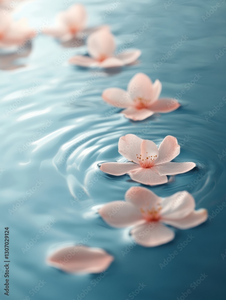 Aufkleber Serenity amid delicate flower petals floating on tranquil water in soft pastel colors Generative AI