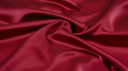 Fototapeta premium Deep red satin fabric folds, studio shot, background blurred, textile design