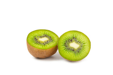 Kiwi isolated on white background. Whole fruit and slices pieces of kiwi on white background. fresh...