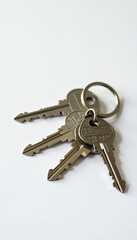 House keys with house-shaped keychain White background , estate agent, door, entry