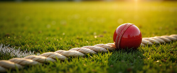 Cricket ball beside boundary rope for IPL match coverage and sports journalism
