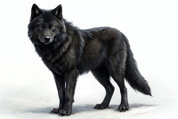 Naklejka premium Black Wolf Standing in Snowy Landscape
