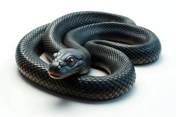 Fototapeta premium Black Snake Coiled on White Background