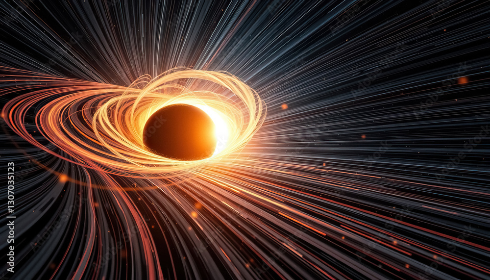 Poster Visualization of celestial body with gravitational lensing and light distortion effect Simulated
