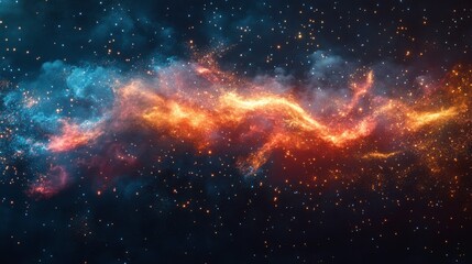 Fototapeta premium A vibrant cosmic scene featuring swirling colors of blue, orange, and gold, representing a nebula in the vastness of space.