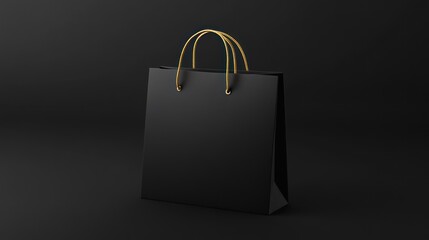 Elegant Black Shopping Bag with Gold Handles on Dark Background