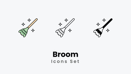 Broom Icons thin line and glyph vector icon stock illustration