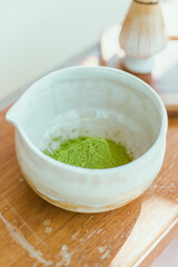 Close up matcha green tea powder
