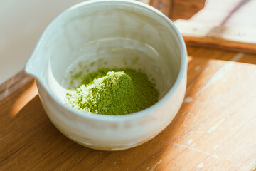 Close up matcha green tea powder