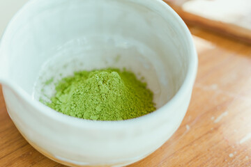 Close up matcha green tea powder