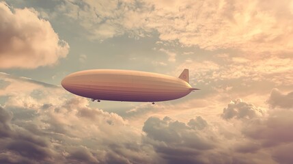 Fototapeta premium Vintage Airship Gliding Through Colorful Clouds at Sunset