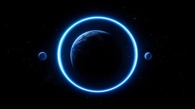 Earth encircled by neon ring in outer space - Powered by Adobe