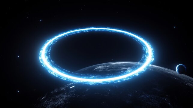 Cosmic ring around planet in space