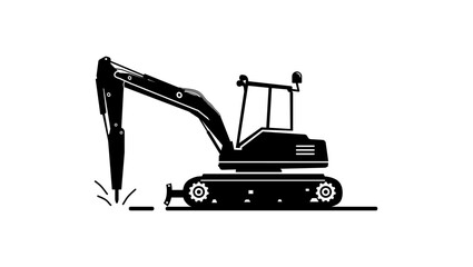 small hammer backhoe loader, black isolated silhouette