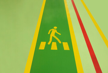 Walkway, industrial building corridor, forklift sign in factory.