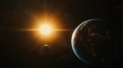 Fototapeta premium Solar Flare, Earth and Planets in Space