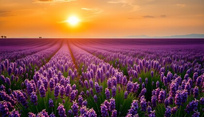 Obraz premium Lavender Field at Sunset: A Symphony of Color and Tranquility