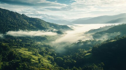 Obraz premium Misty Mountain Valley Sunrise