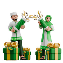 Muslim Couple Celebrating Ramadan 3D Ramadan Illustration