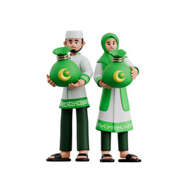 Muslim Couple Give Zakat 3D Ramadan Illustration