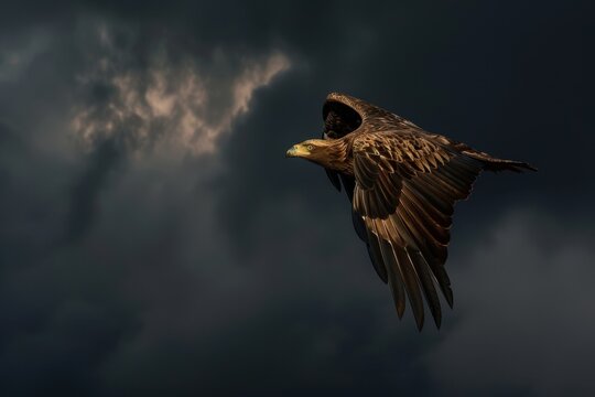 Eagle Soars Through Dark Skies, Symbolizing Strength and Resilience
