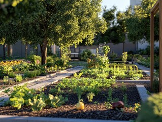 Sun-Kissed urban garden oasis offers a peaceful escape with healthy crops
