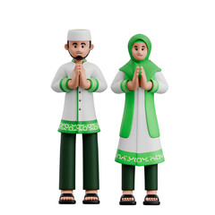 Muslim Couple Apologizing 3D Ramadan Illustration