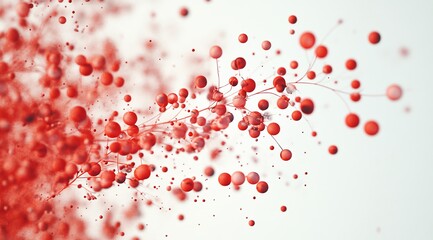 Red particle network explosion on white background