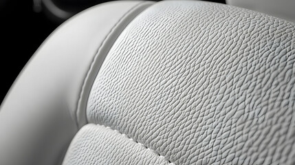 Close-up White Leather Car Seat Texture, Interior Detail, Modern Vehicle, Dashboard Blurred Background, Automotive Advertising