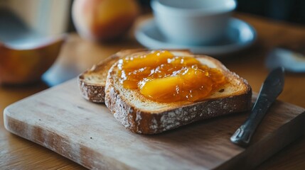 Delicious Toast with Peach Jam for Breakfast