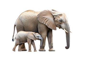 Obraz premium Big elephant with a cute little elephant calf, cut out, isolated on white or transparent background