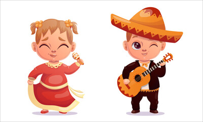 Fototapeta premium Cinco de mayo. Vector illustration children dancing on Cinco De Mayo holiday