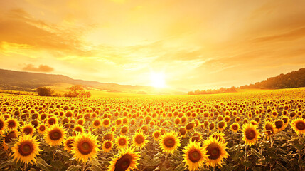 Fototapeta premium Dreamy Sunflower Serenity: Ethereal Pastel Field Bathed in Golden Light