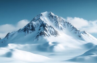 Obraz premium Snow-capped peak, arctic landscape, serene sky, winter wonderland, travel poster