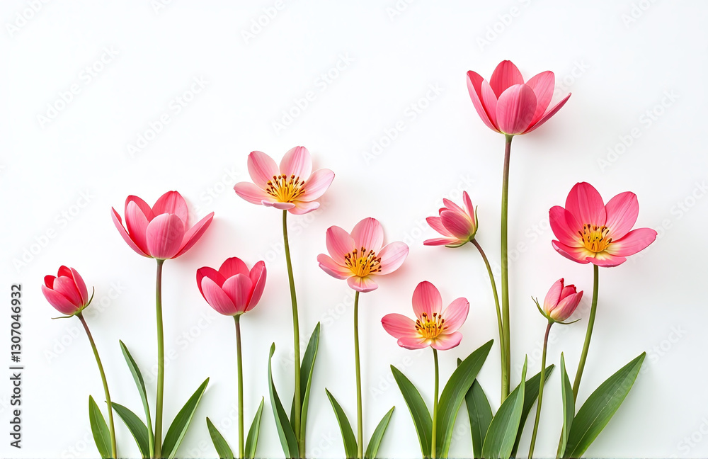 Poster delicate spring flowers bloom against a clean and crisp white background filling it with vibrant col