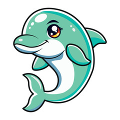 Cute Dolphin Vector Illustration - Cartoon Style, Playful Clipart, Line Art Design of a Happy Dolphin Jumping in Ocean Waves, Perfect for Kids Projects, Marine Themes, and Summer Designs