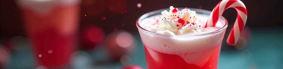 Close-up of a delicious milk punch cocktail in a decorative glass with a candy cane, cocktail, creamy, spirits