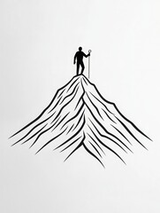 Key discipline success passion solution. A silhouette of a climber standing triumphantly on a mountain peak, representing achievement and the spirit of adventure.