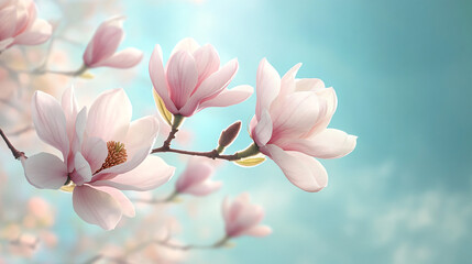 Obraz premium Serene Beauty of Pastel Magnolia Blossoms in Dreamy Sky