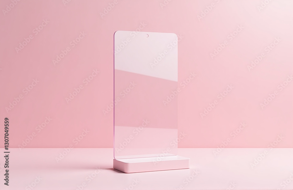 Aufkleber Transparent Product Display Stand Shown On Soft Pastel Background In Detailed 3d Render With Subtle Shadows And Highlights.