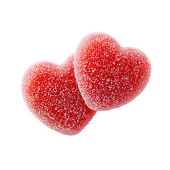 Fototapeta premium Red Jelly heart shaped candies coated in sugar, isolated on white background